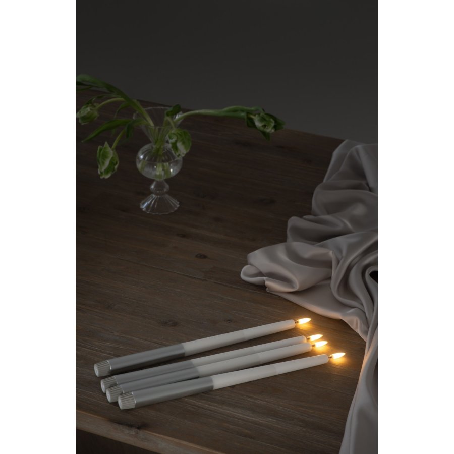 Uyuni Lighting Soft-fit Stabkerzen LED 2er Set Ø2,3xH32 cm, Stripe Pearl White