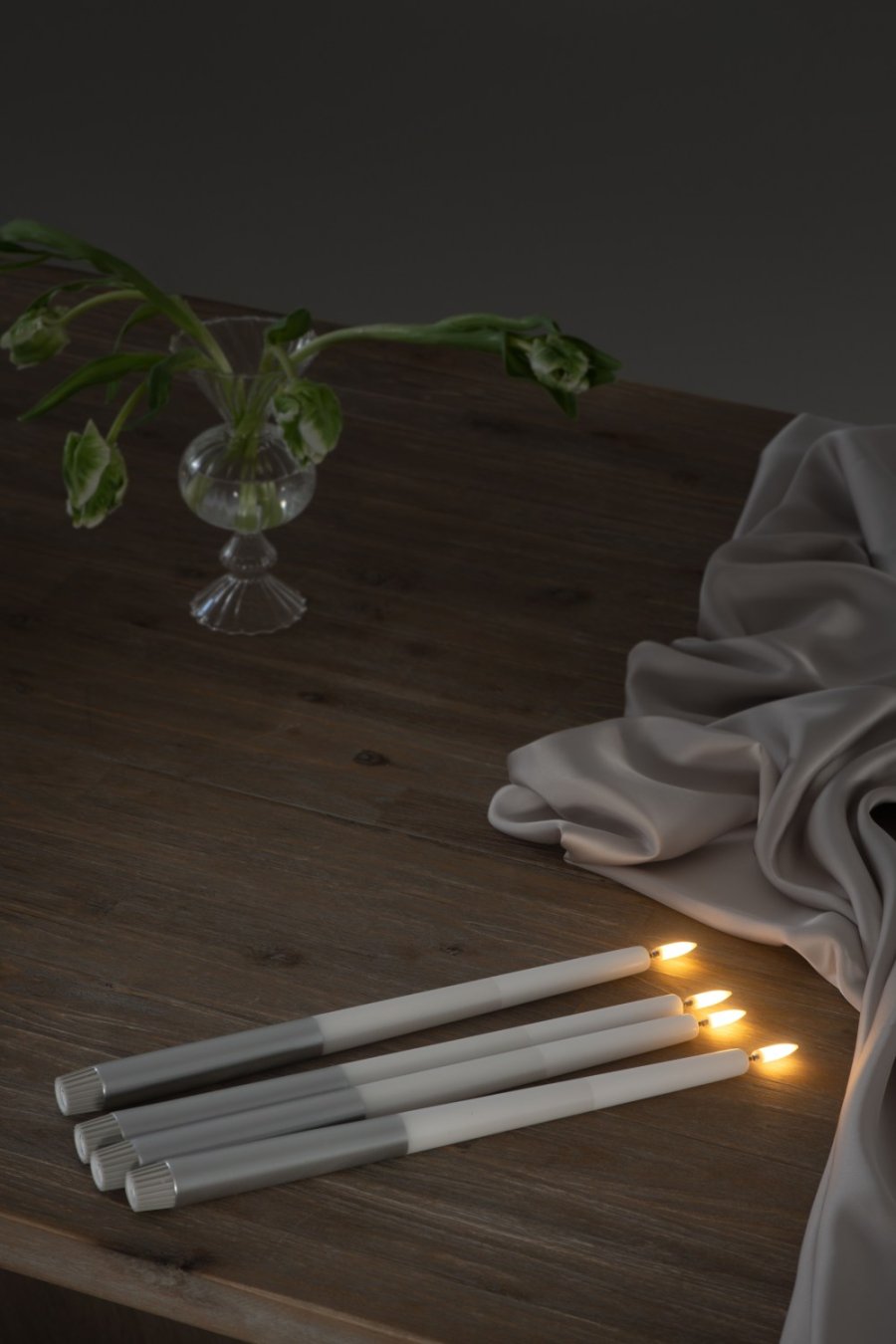 Uyuni Lighting Soft-fit Stabkerzen LED 2er Set Ø2,3xH32 cm, Stripe Pearl White