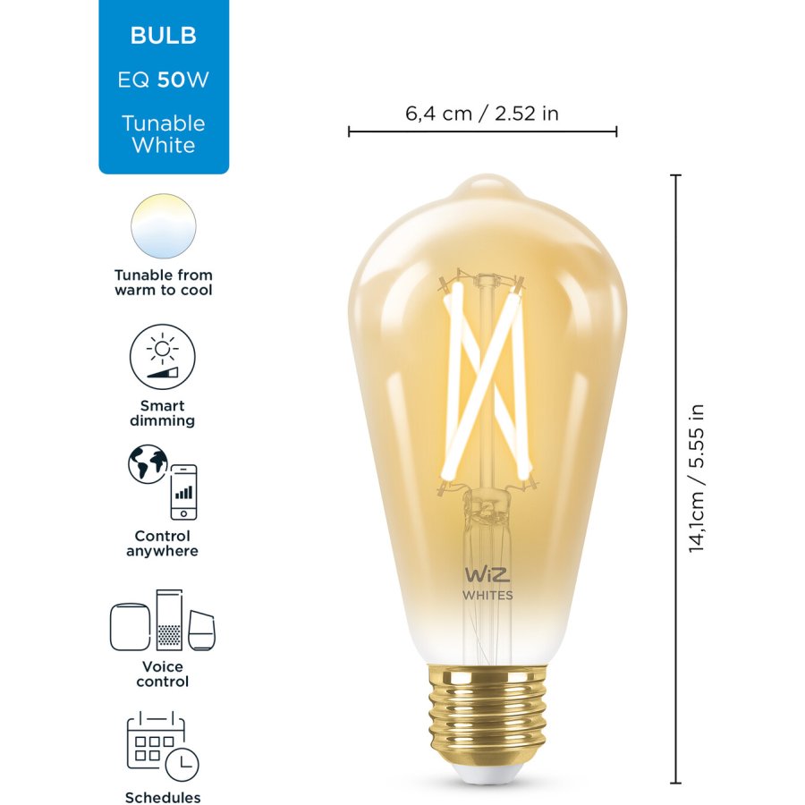 WIZ Justerbar ST64 Wi-Fi LED Pre E27 50W, Amber