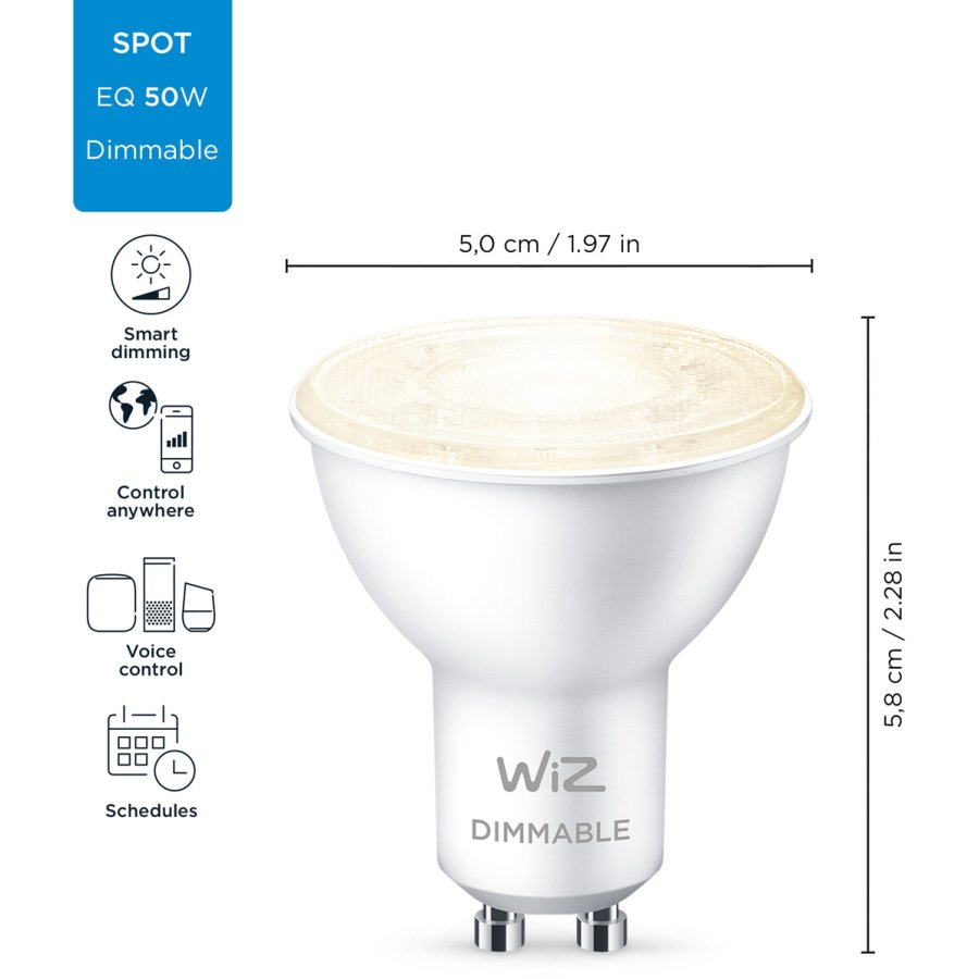 WIZ Dmpbar GU10 Wi-Fi LED Spot 50W, Hvid