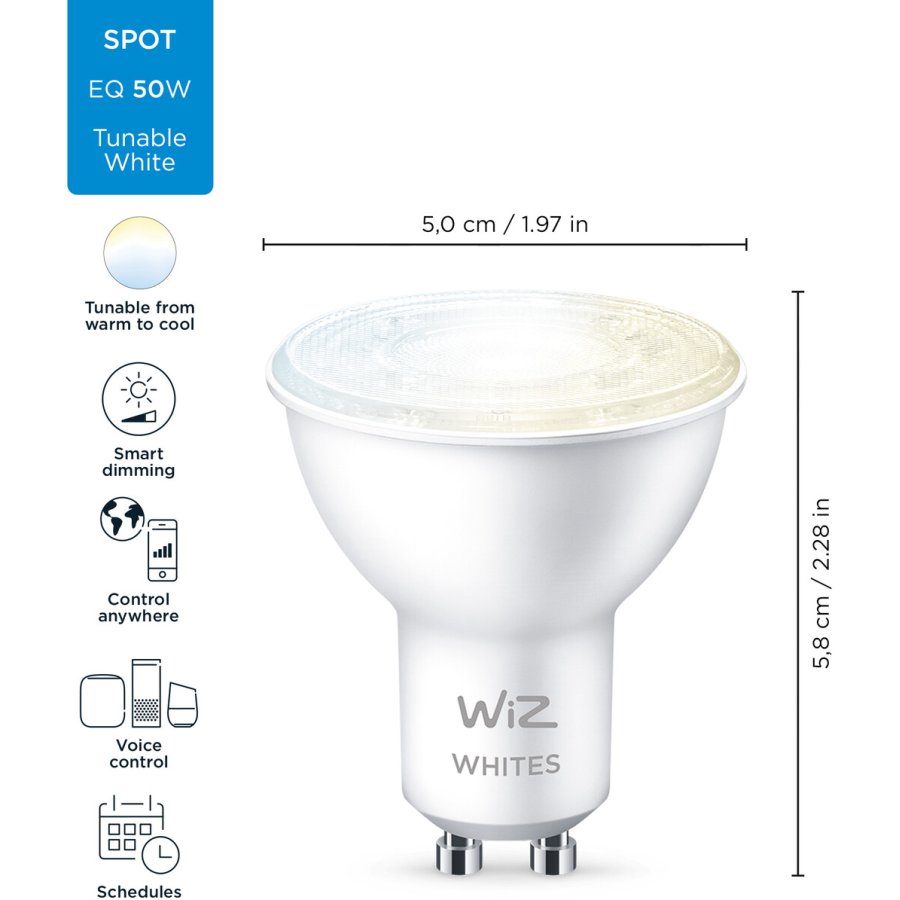 WIZ Dmpbar GU10 Wi-Fi LED Spot 50W, Hvid