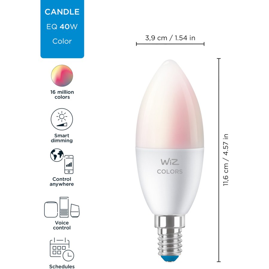 WIZ Dmpbar C37 Wi-Fi LED Pre E14 40W, Multifarvet