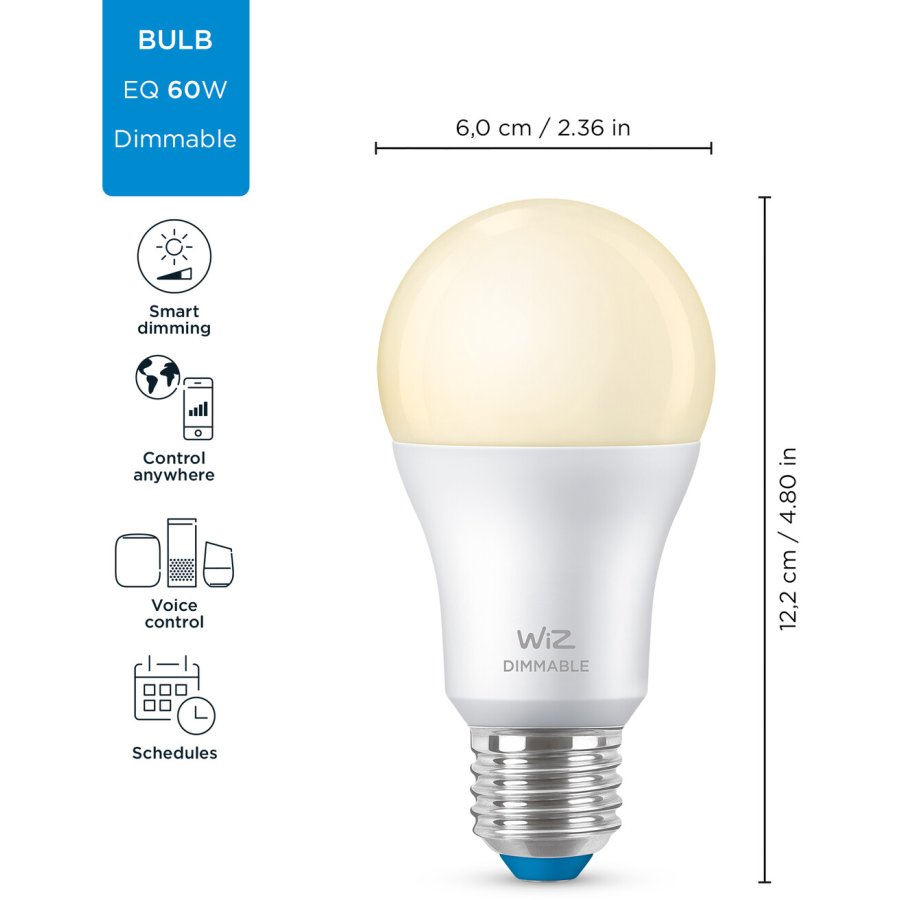 WIZ Dmpbar A60 Wi-Fi LED Pre E27 60W, Hvid