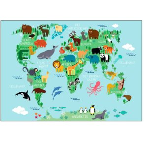 Citatplakat Verdenskort m. Dyr A3