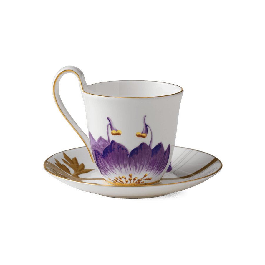 Royal Copenhagen Flora Hochhenkeltasse m. Untertasse 27 cl, Stiefmütterchen