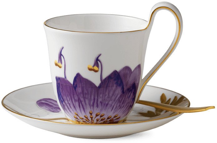 Royal Copenhagen Flora Hochhenkeltasse m. Untertasse 27 cl, Stiefmütterchen