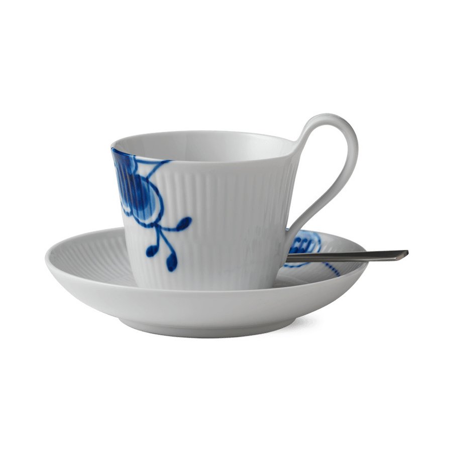 Royal Copenhagen Mega Blau Gerippt Hochhenkeltasse m. Untertasse 25 cl