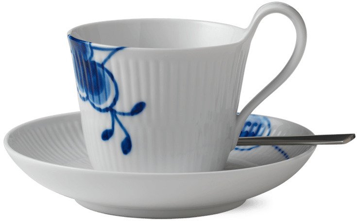 Royal Copenhagen Mega Blau Gerippt Hochhenkeltasse m. Untertasse 25 cl