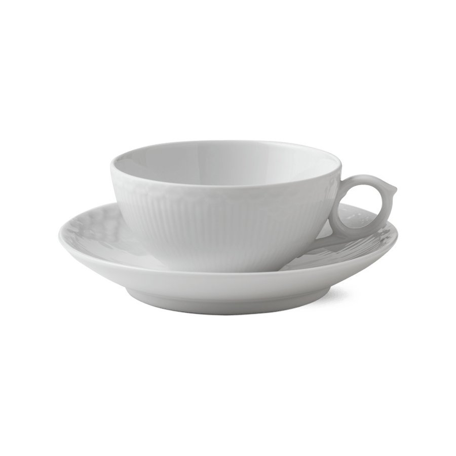 Royal Copenhagen Weiße Halbspitze Tasse mit Untertasse 20 cl