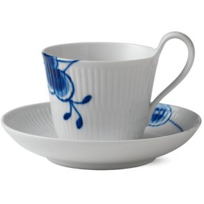 Royal Copenhagen Mega Blau Gerippt Hochhenkeltasse m. Untertasse 25 cl