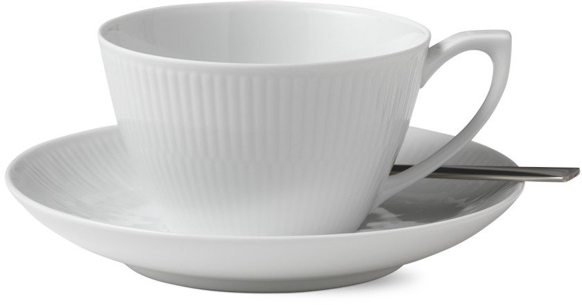 Royal Copenhagen Weiß Gerippt Tasse mit Untertasse 28 cl