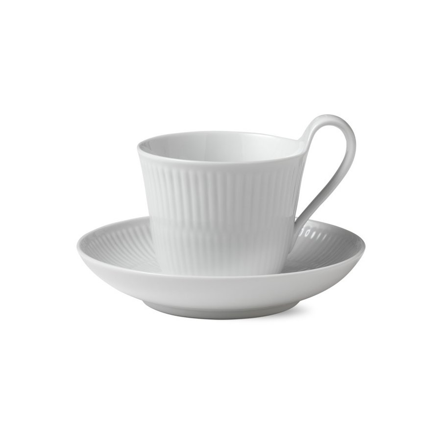 Royal Copenhagen Weiß Gerippt Hochhenkeltasse m. Untertasse 25 cl