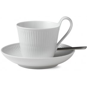 Royal Copenhagen Hvid Riflet Højhankskop m. Underkop 25 cl