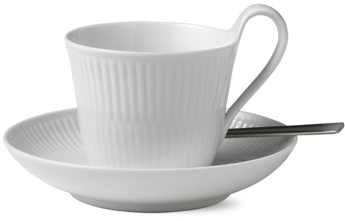 Royal Copenhagen Weiß Gerippt Hochhenkeltasse m. Untertasse 25 cl