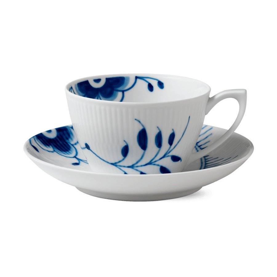 Royal Copenhagen Mega Blau Gerippt Tasse mit Untertasse 28 cl