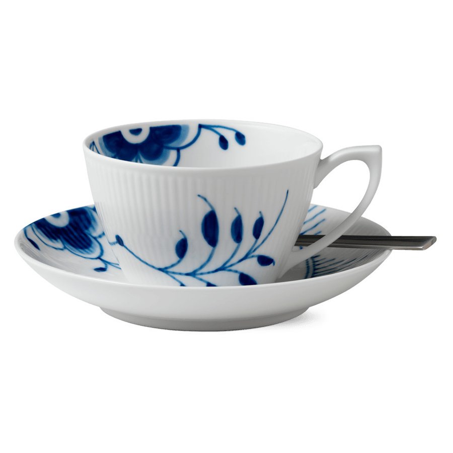 Royal Copenhagen Mega Blau Gerippt Tasse mit Untertasse 28 cl