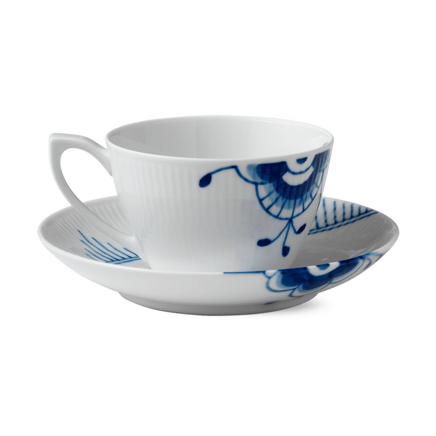 Royal Copenhagen Mega Blau Gerippt Tasse mit Untertasse 28 cl