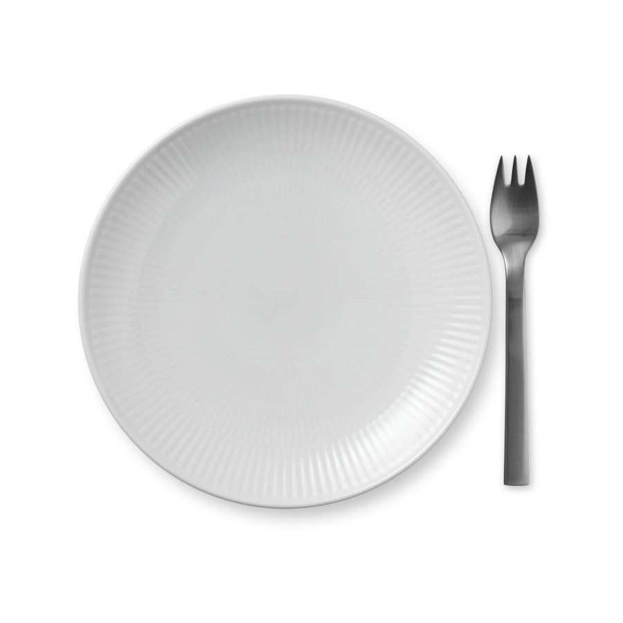 Royal Copenhagen Tallerken Coupe 19cm, Hvid Riflet