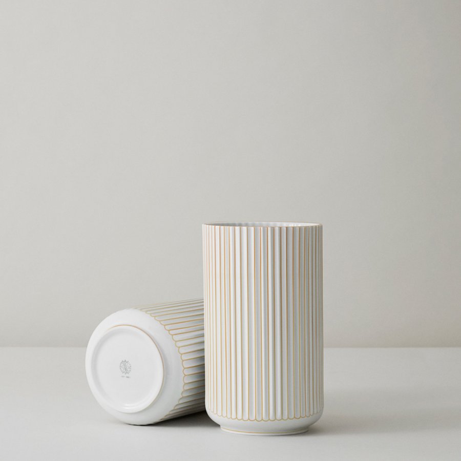 Lyngby Porceln Vase 15,5cm, Guld stribe tynd