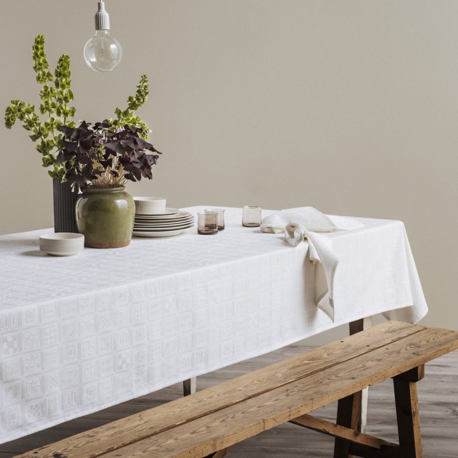 Damask Dug Bj�rn Wiinblad Squares 150x180, hvid