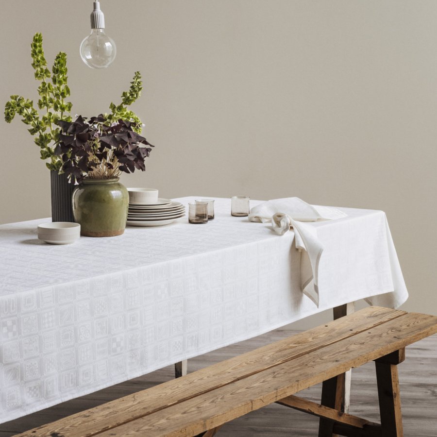 Damask Dug Bj�rn Wiinblad Squares 150x180, hvid