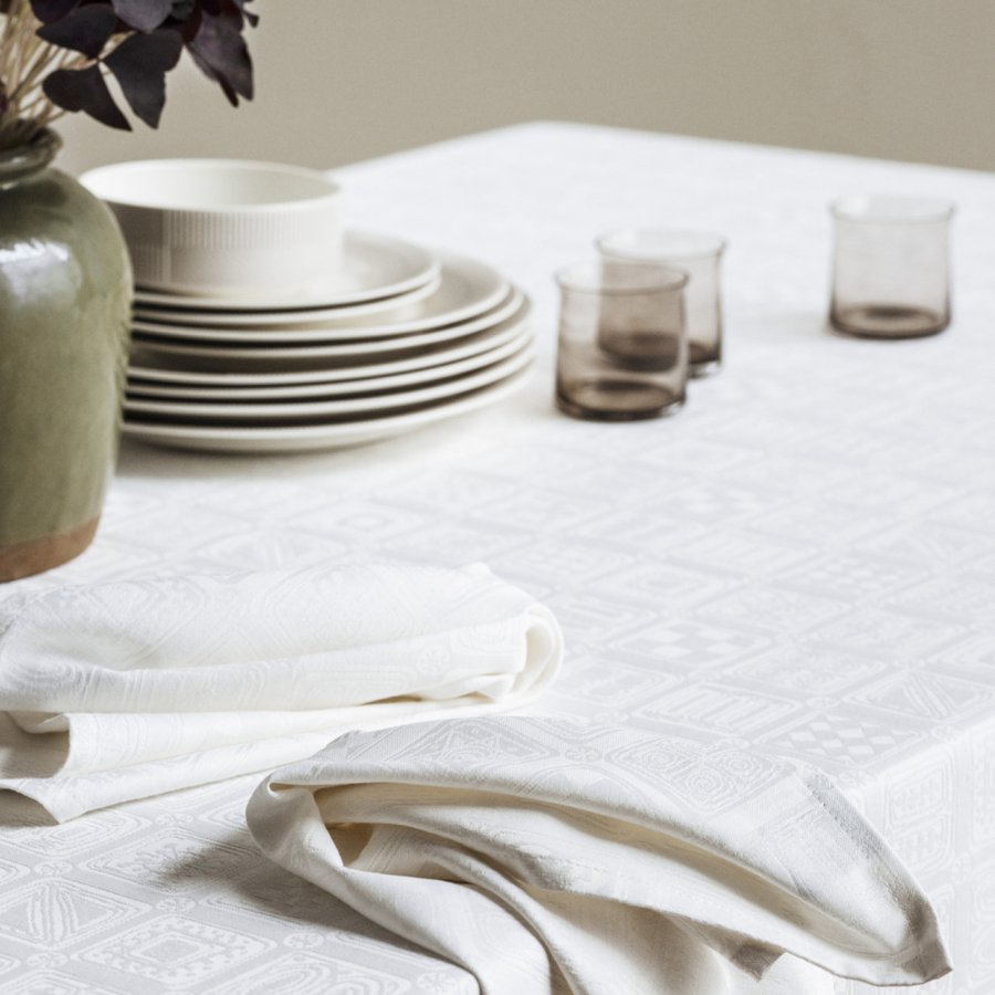 Damask Dug Bj�rn Wiinblad Squares 150x180, hvid