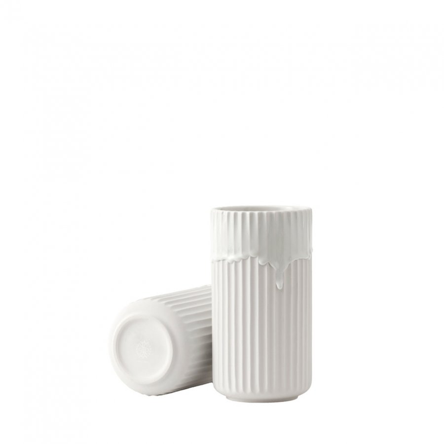 Lyngby Vase hvid med løbeglasur, 20cm