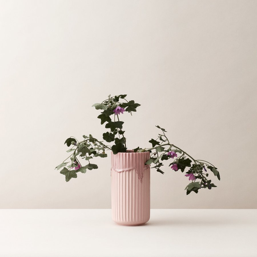 Lyngby Vase rosa med lbeglasur, 20cm