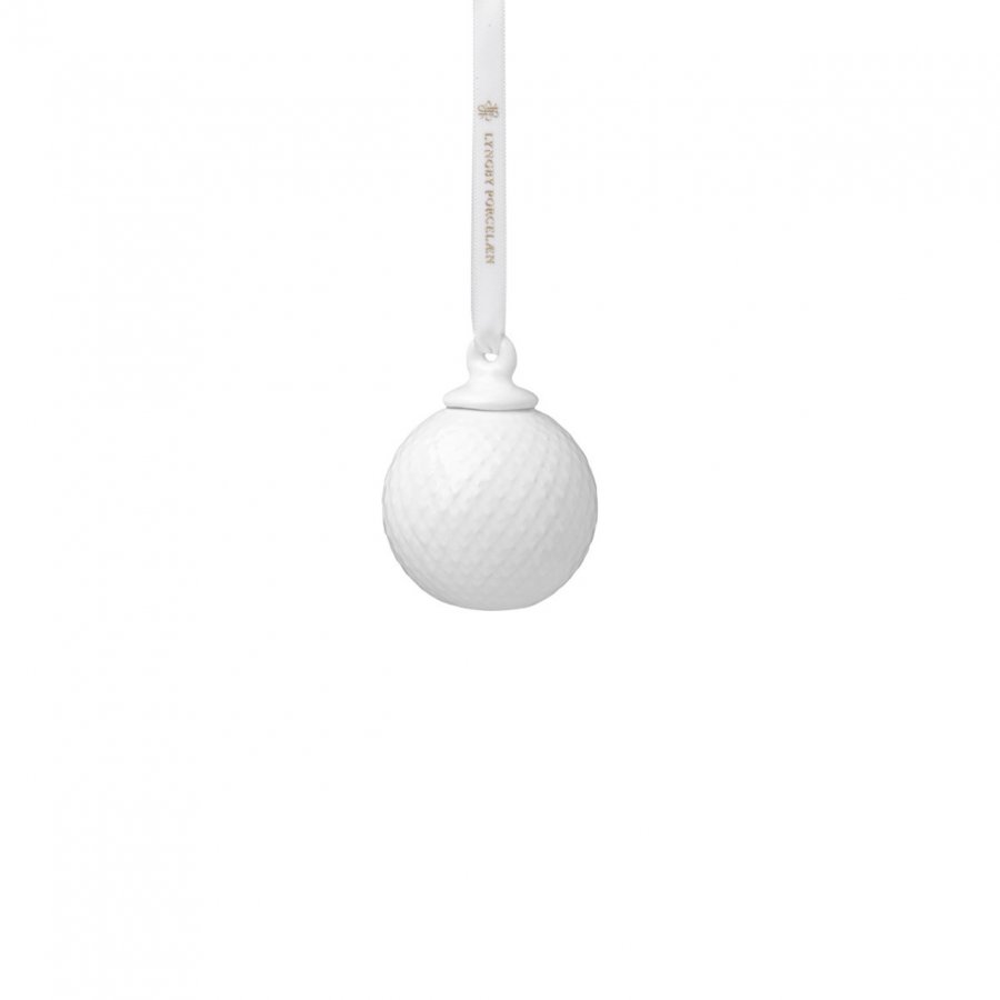 Lyngby Porceln Rhombe Kugle 2 stk. 5 cm, Hvid