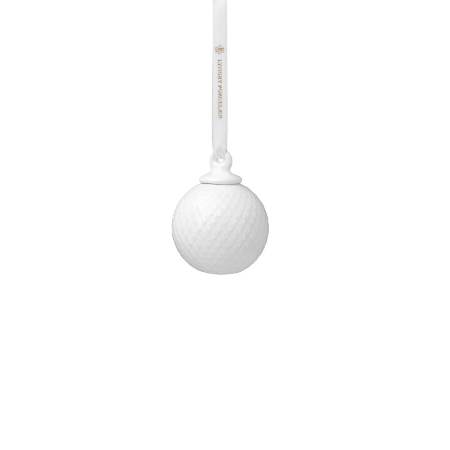 Lyngby Porceln Rhombe Kugle 2 stk. 5 cm, Hvid