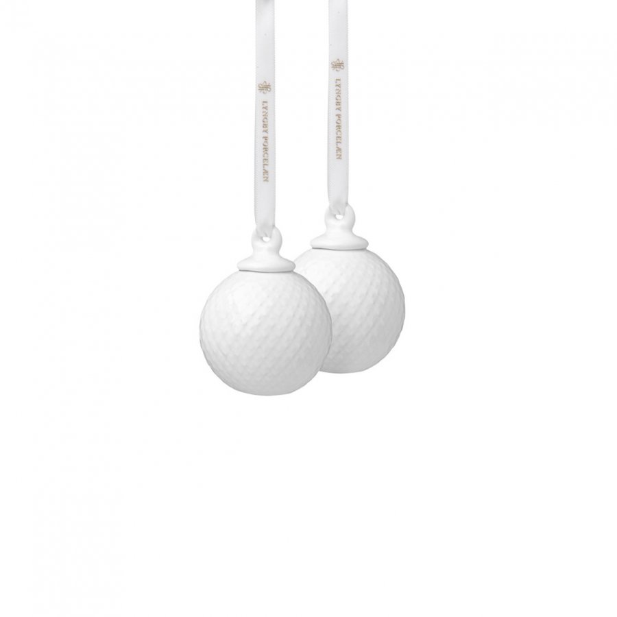 Lyngby Porceln Rhombe Kugle 2 stk. 5 cm, Hvid