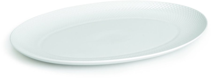 Lyngby Porceln Rhombe Ovalt Serveringsfad 42 cm, Hvid