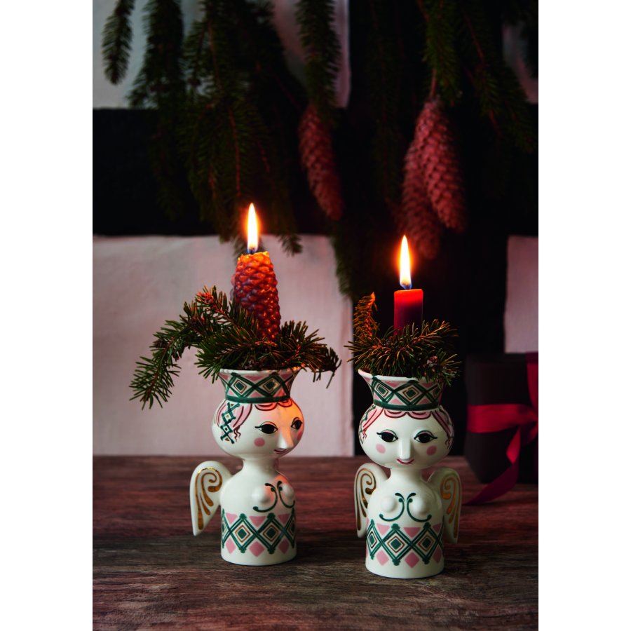Bjrn Wiinblad Lucia Engel Julelysestage H15 cm, Grn/guld