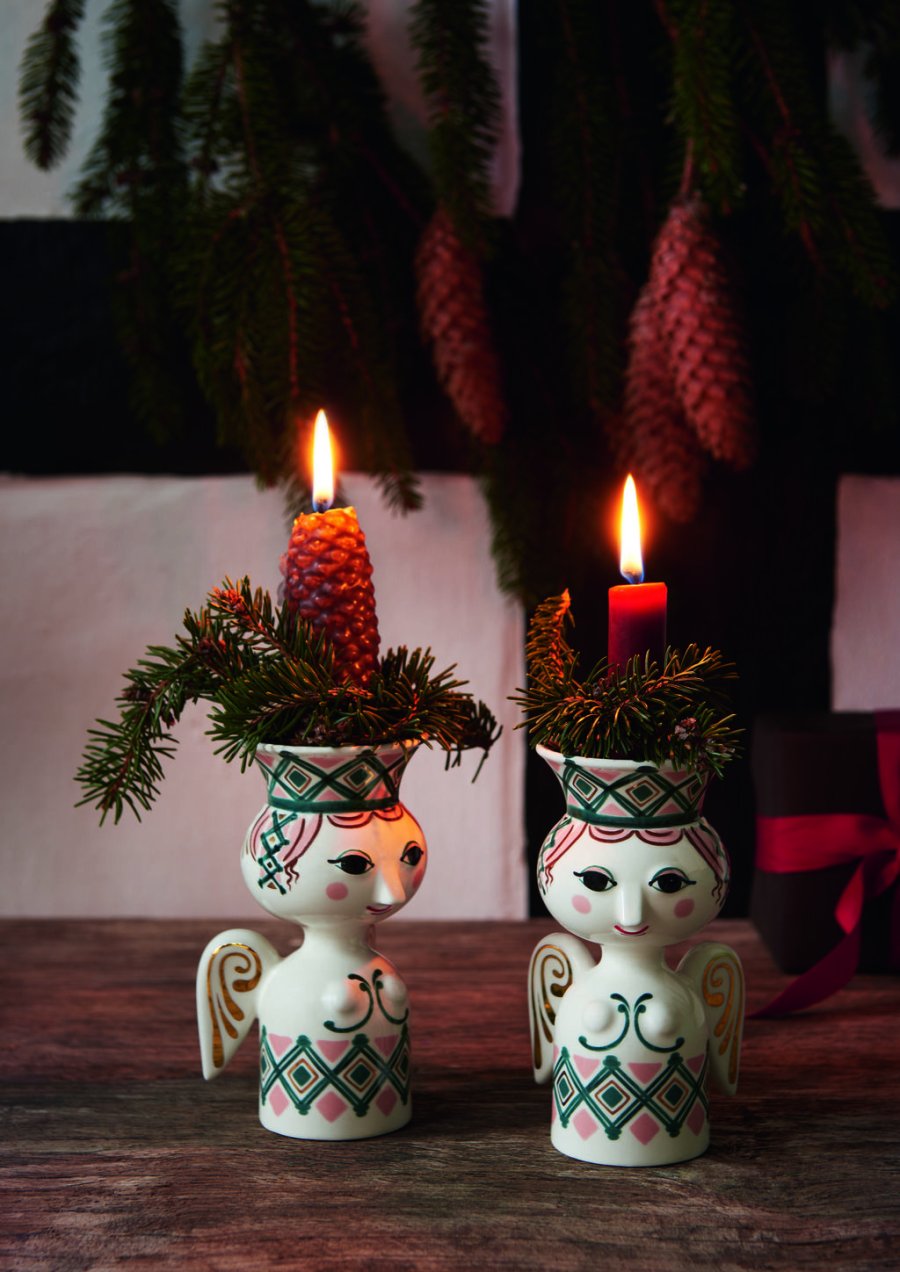 Bjrn Wiinblad Lucia Engel Julelysestage H15 cm, Grn/guld
