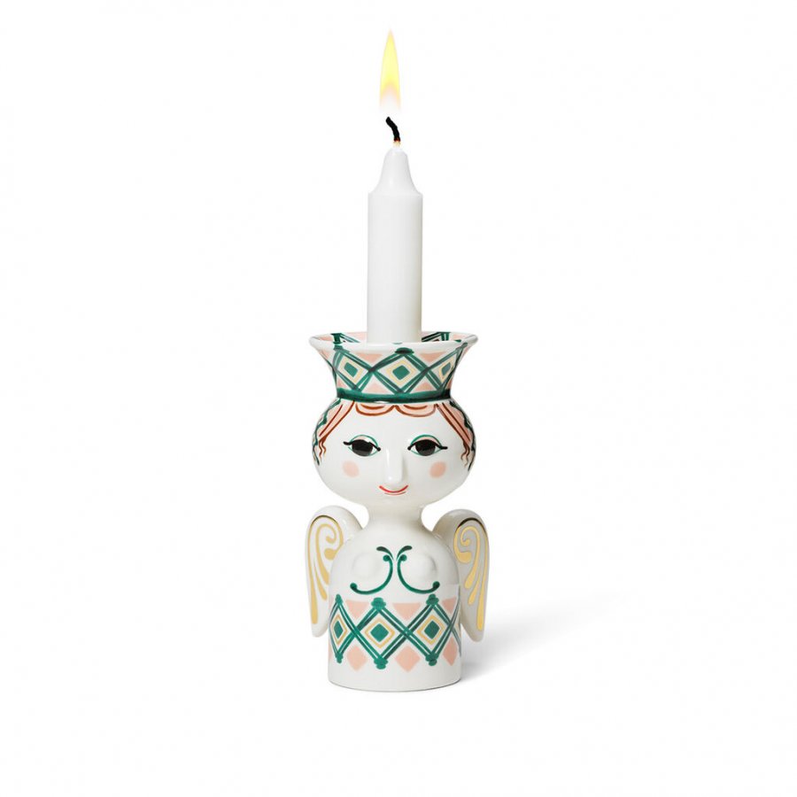 Bjrn Wiinblad Lucia Engel Julelysestage H15 cm, Grn/guld