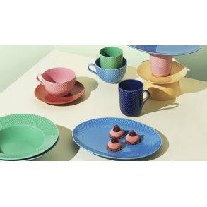 Lyngby Porcelæn Rhombe Color Ovalt Serveringsfad 28,5 cm, Blå