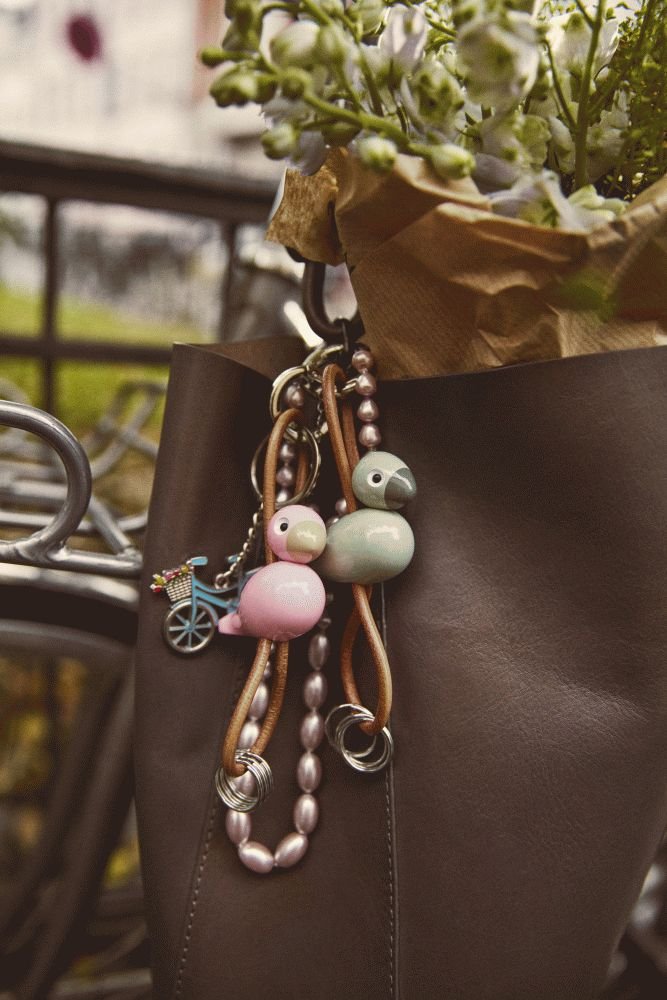 Kay Bojesen Schl�sselanh�nger Vogel 6 cm, Rosa/Silber