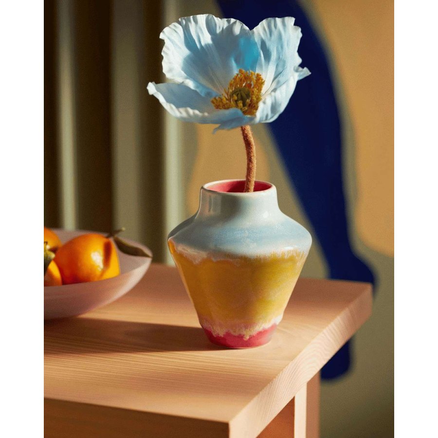 K&auml;hler Poppery Vase H12 cm, Pink/Mint/Gul