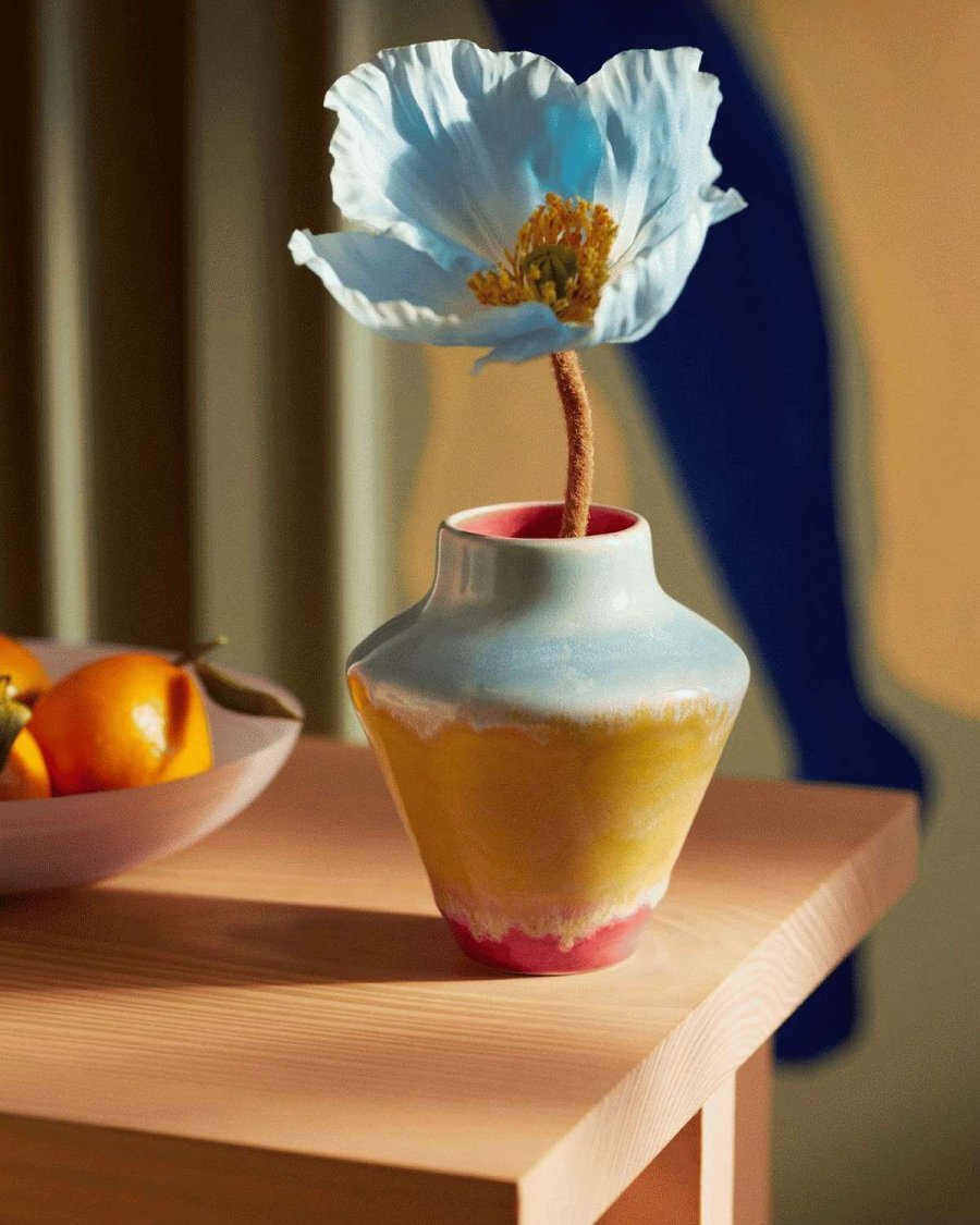 K&auml;hler Poppery Vase H12 cm, Pink/Mint/Gul