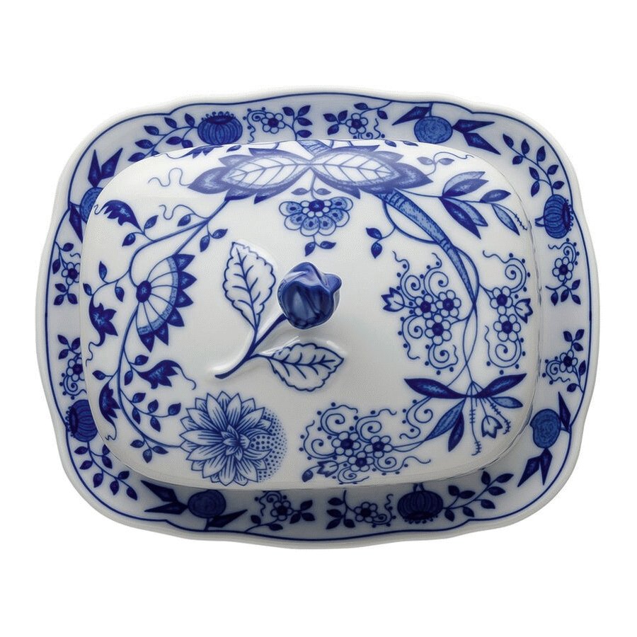 Hutschenreuther Blau Zwiebelmuster Sm�rboks 18,6 cm, Bl�