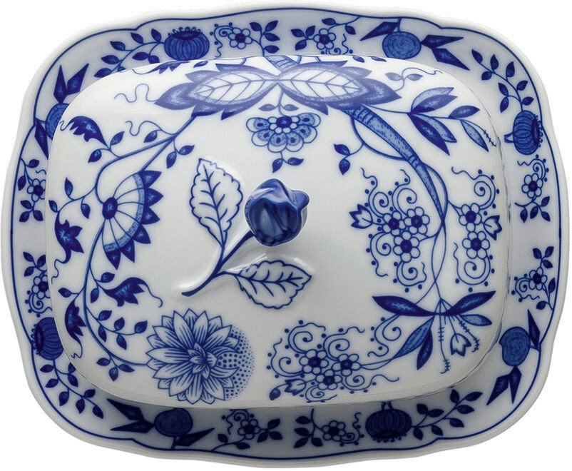 Hutschenreuther Blau Zwiebelmuster Sm�rboks 18,6 cm, Bl�