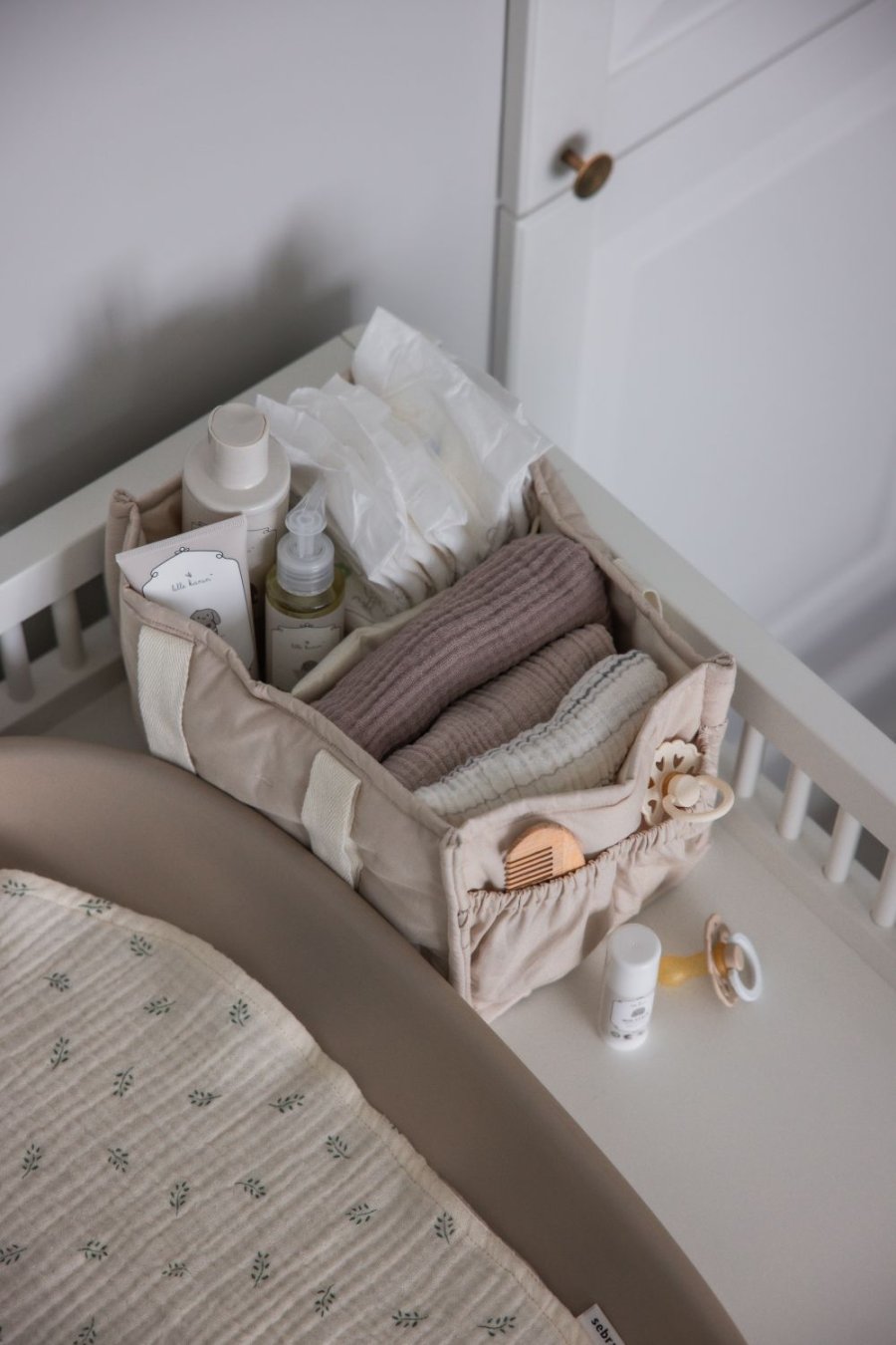 Sebra Pusleopbevaringskurv m. Hank 25x18 cm, Morning Beige
