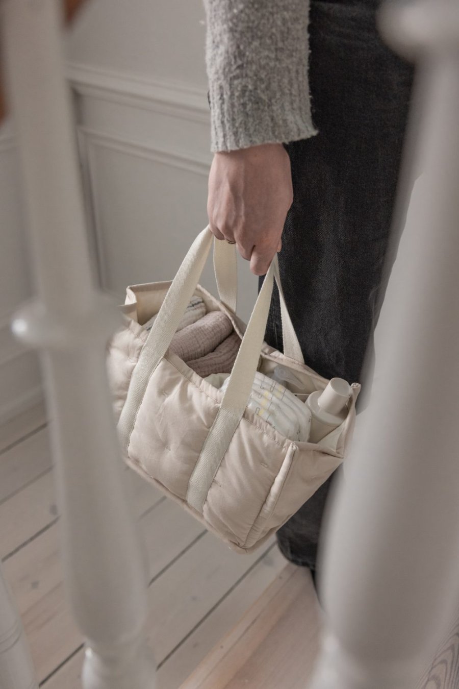 Sebra Pusleopbevaringskurv m. Hank 25x18 cm, Morning Beige