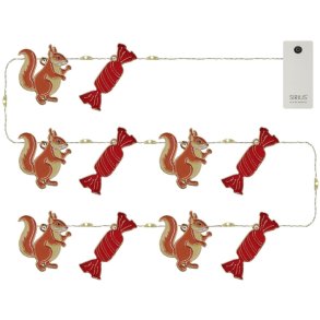 Sirius Mie Lichterkette Eichh&ouml;rnchen und S&uuml;&szlig;igkeiten 10 LED 90 cm, Rot