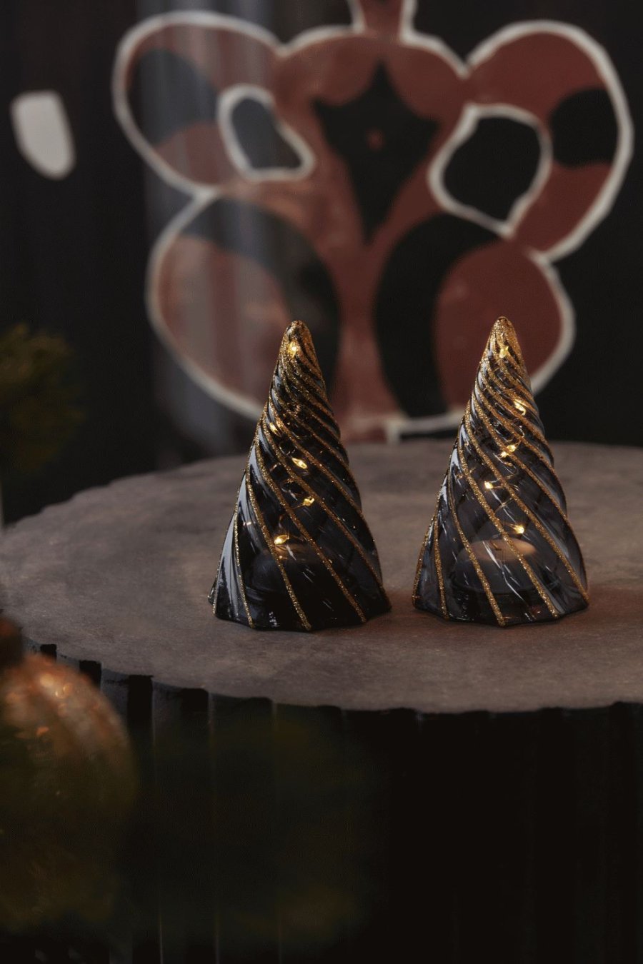 Sirius Vilma Lichtdekoration Weihnachtsbaum LED 2er Set H11 cm, Schwarz/Gold