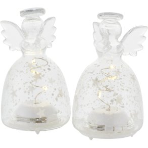 Sirius Romantic Lysdekoration Engle 2 stk. H9 cm, Hvid/Klar