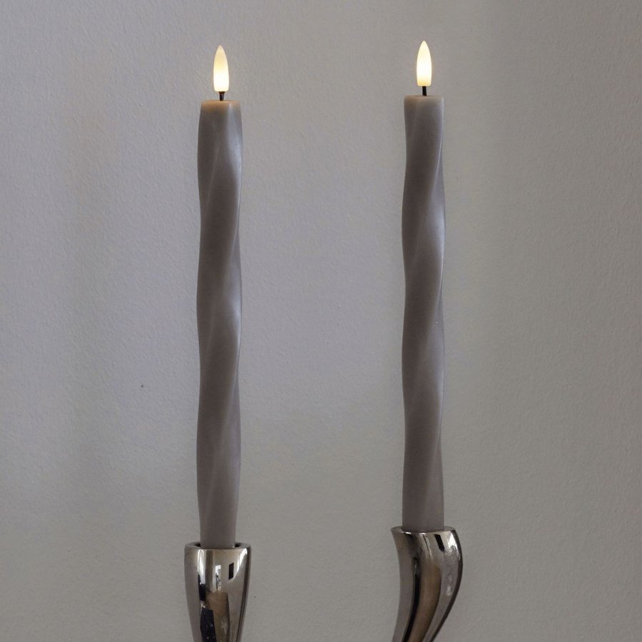 Sirius Sille Nordic Sculpture Stabkerze Twist LED 2er Set �2,4/H26 cm, Warmgrau