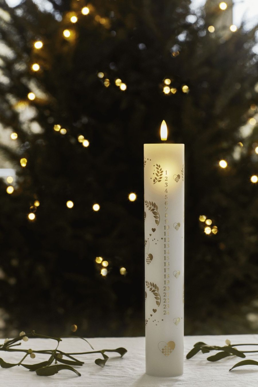 Sirius Sille Kalenderkerze LED 4,8/H28,9 cm, Wei Mit Muster