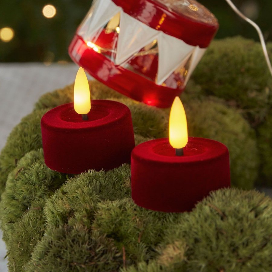 Sirius Sille Fyrfadslys LED 2 stk. �4,5/H2,5 cm, Velour/Cherry