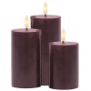 Sirius Sille Blockkerze wiederaufladbar 3er Set 7 cm, Bordeaux